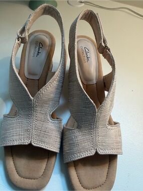 Clarks Beige Cork Wedge Sandals